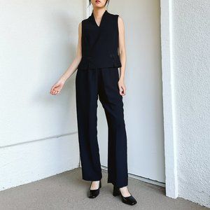 90's Black V-Neck Top and Pant Set